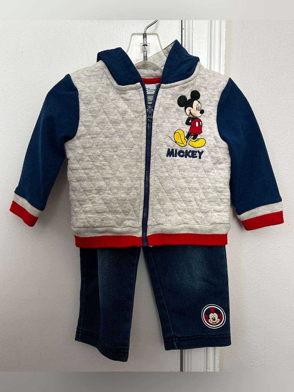 Disney Baby Mickey Mouse 2 Piece Outfit 12 M Hooded Jacket & Pants Blue